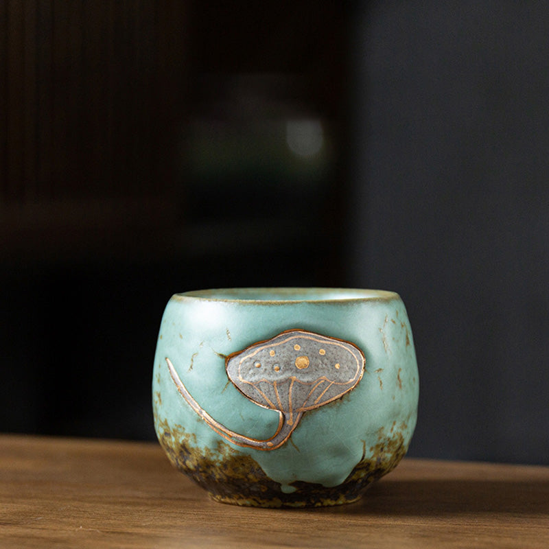 Tasse à Thé en Céramique Gravée Gousse de Lotus (120 ml / 155 ml)