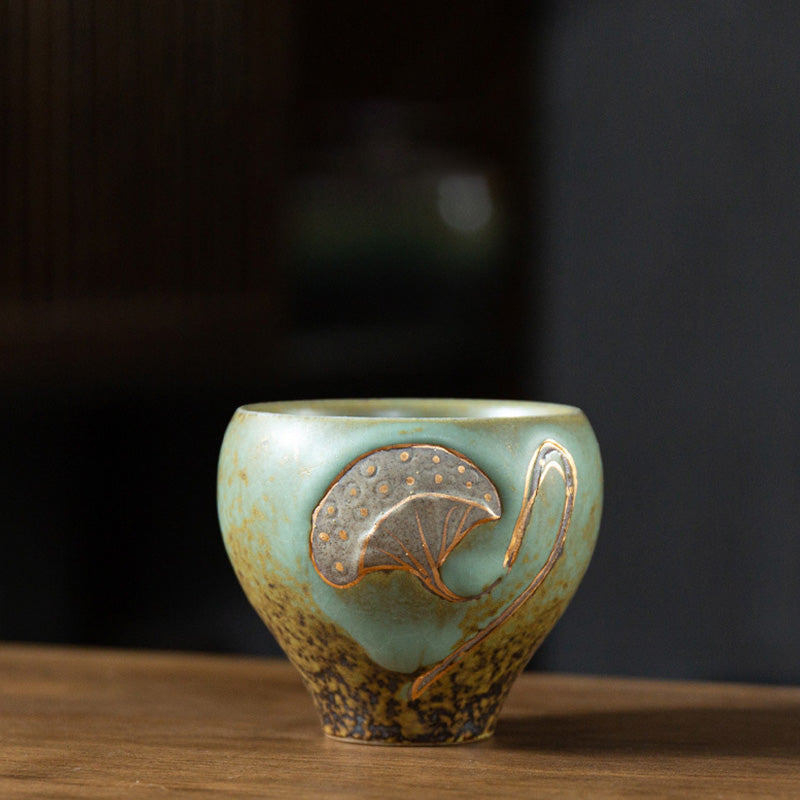 Tasse à Thé en Céramique Gravée Gousse de Lotus (120 ml / 155 ml)