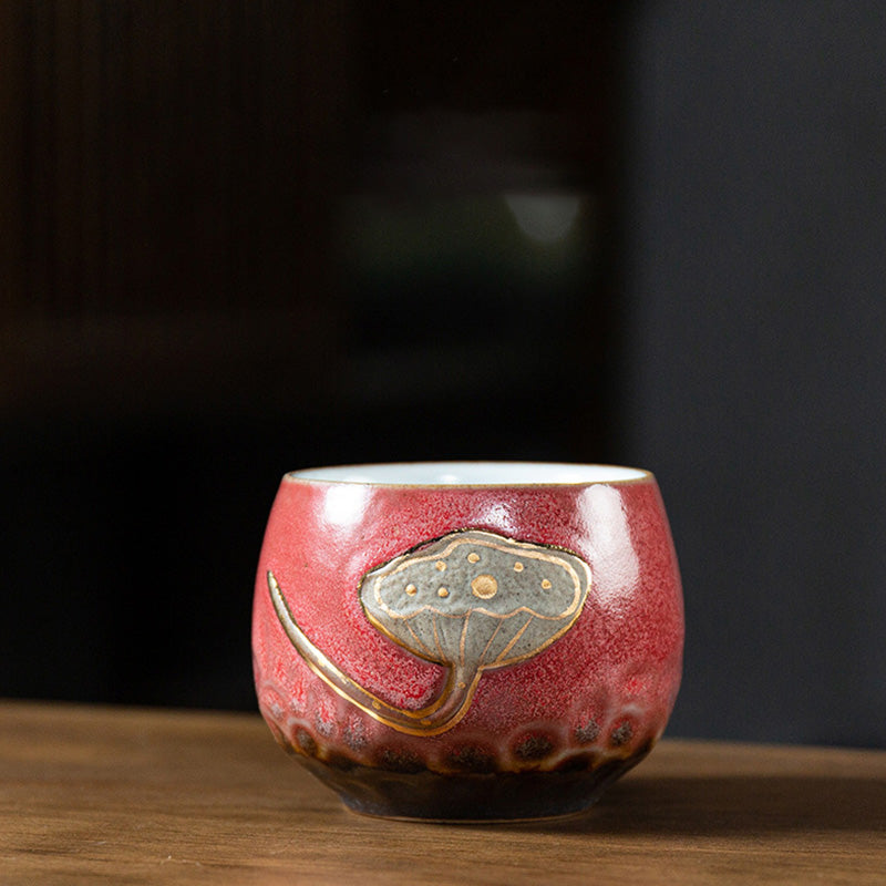 Tasse à Thé en Céramique Gravée Gousse de Lotus (120 ml / 155 ml)