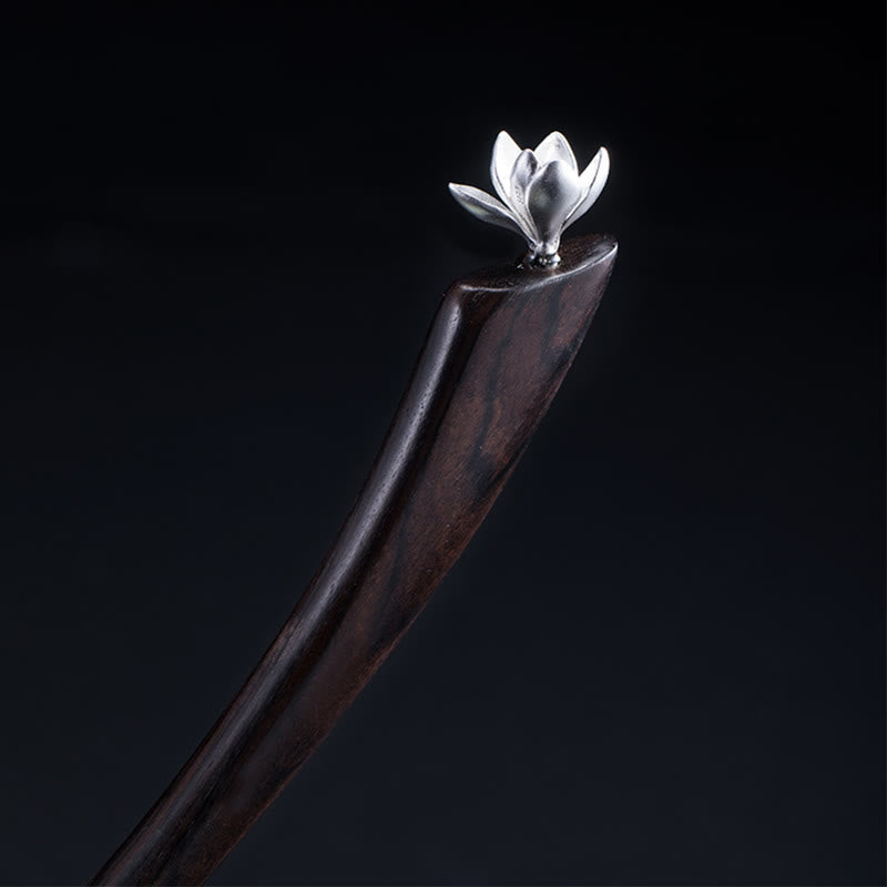 Pic à Cheveux Magnolia Ébène & Argent 925 – 18.3cm