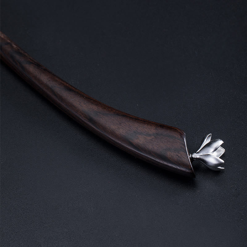 Pic à Cheveux Magnolia Ébène & Argent 925 – 18.3cm
