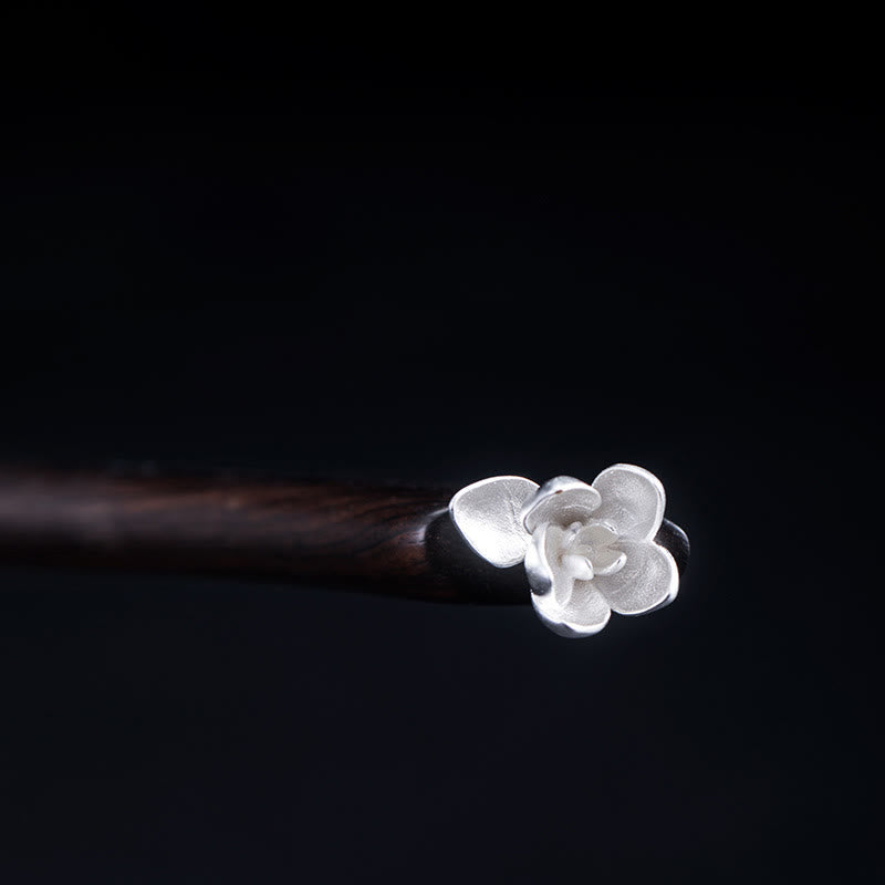 Pic à Cheveux Magnolia Ébène & Argent 925 – 18.3cm