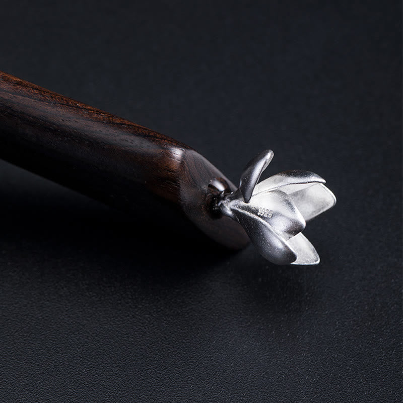 Pic à Cheveux Magnolia Ébène & Argent 925 – 18.3cm