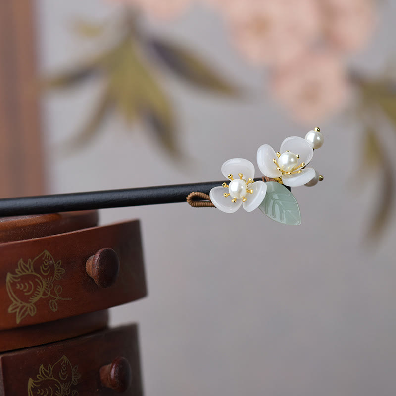 Pic à Cheveux Magnolia & Perles – 18 cm