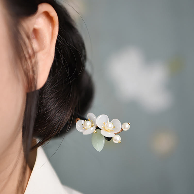 Pic à Cheveux Magnolia & Perles – 18 cm