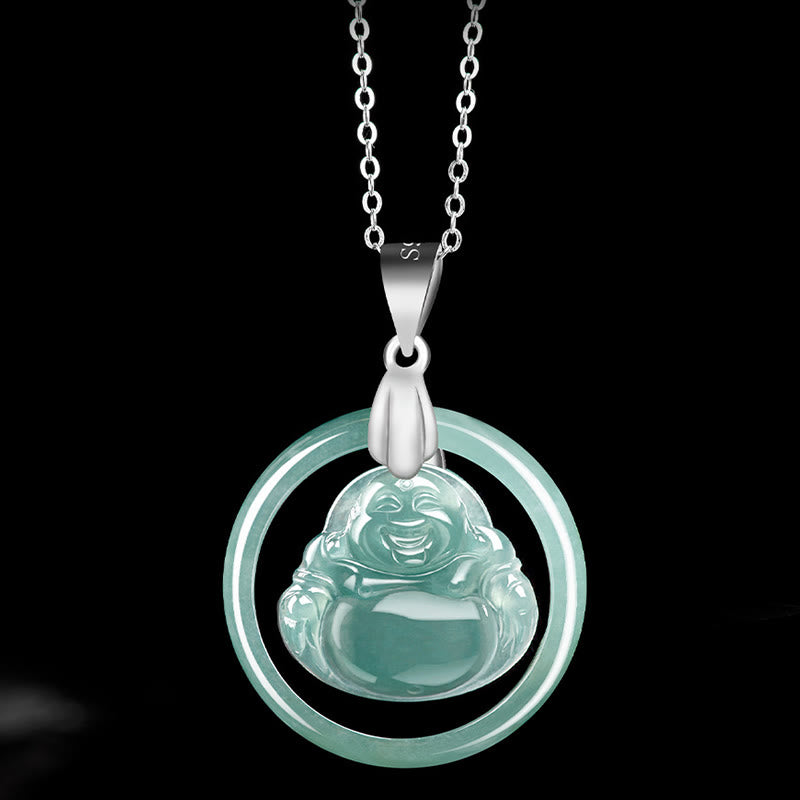 Collier Bouddha Rieur en Jade Naturel et Argent 925