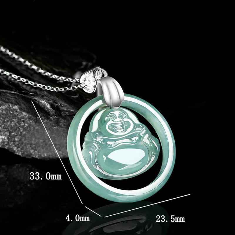 Collier Bouddha Rieur en Jade Naturel et Argent 925