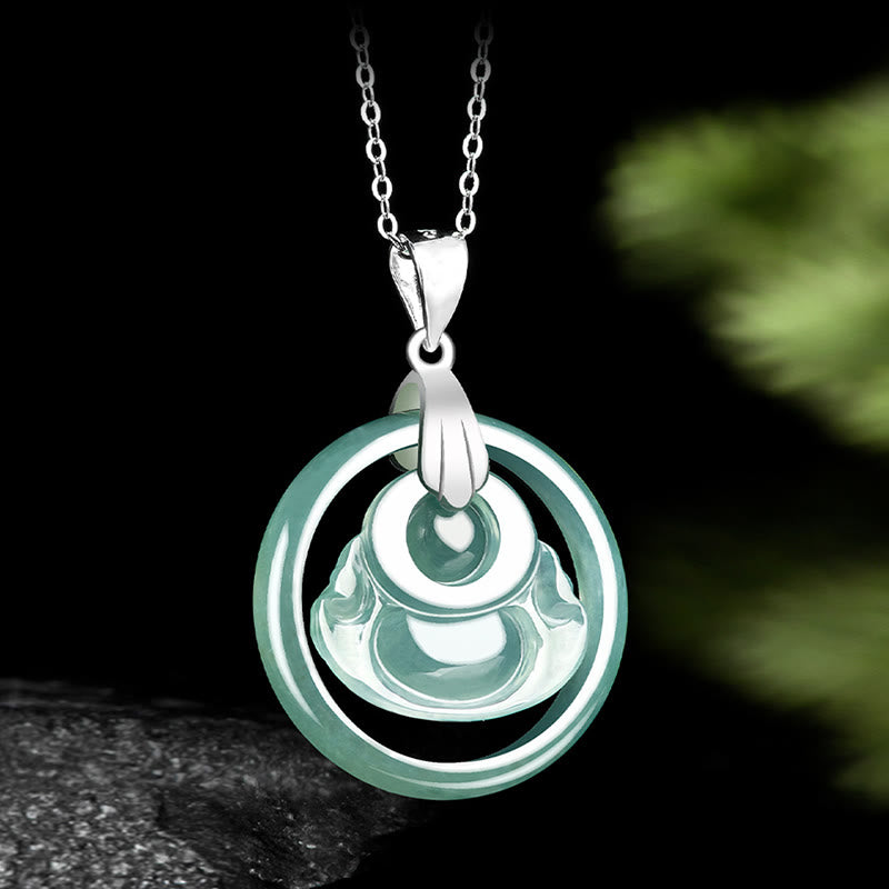 Collier Bouddha Rieur en Jade Naturel et Argent 925