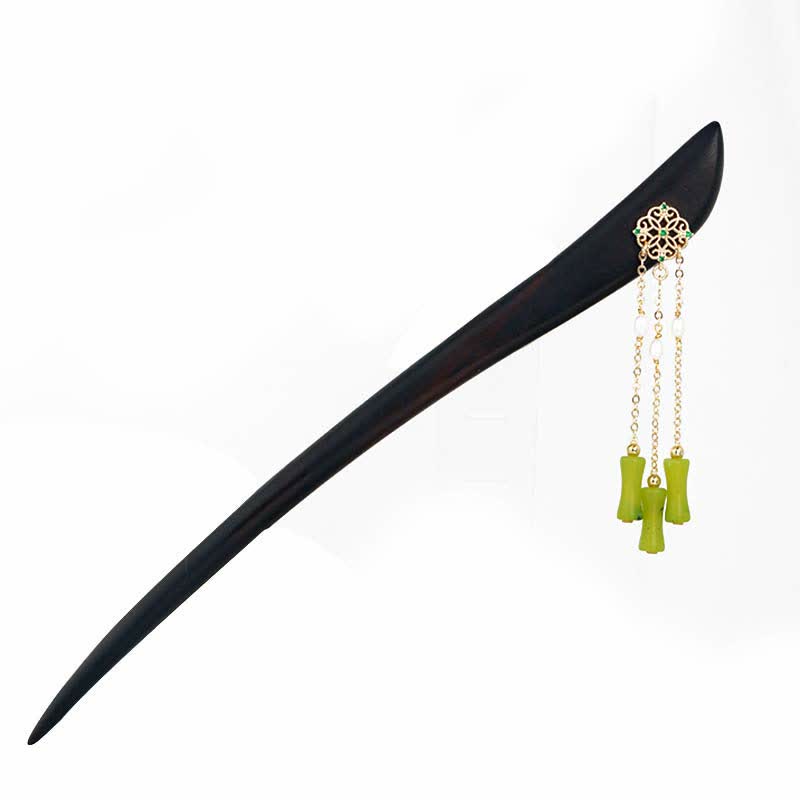 Pic à Cheveux Péridot & Ébène Pampilles 18cm
