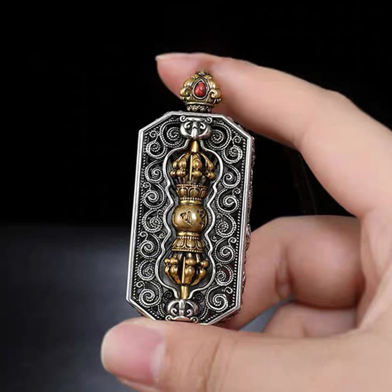 Collier Mantrique Om Mani Padme Hum avec Lotus & Dorje Vajra