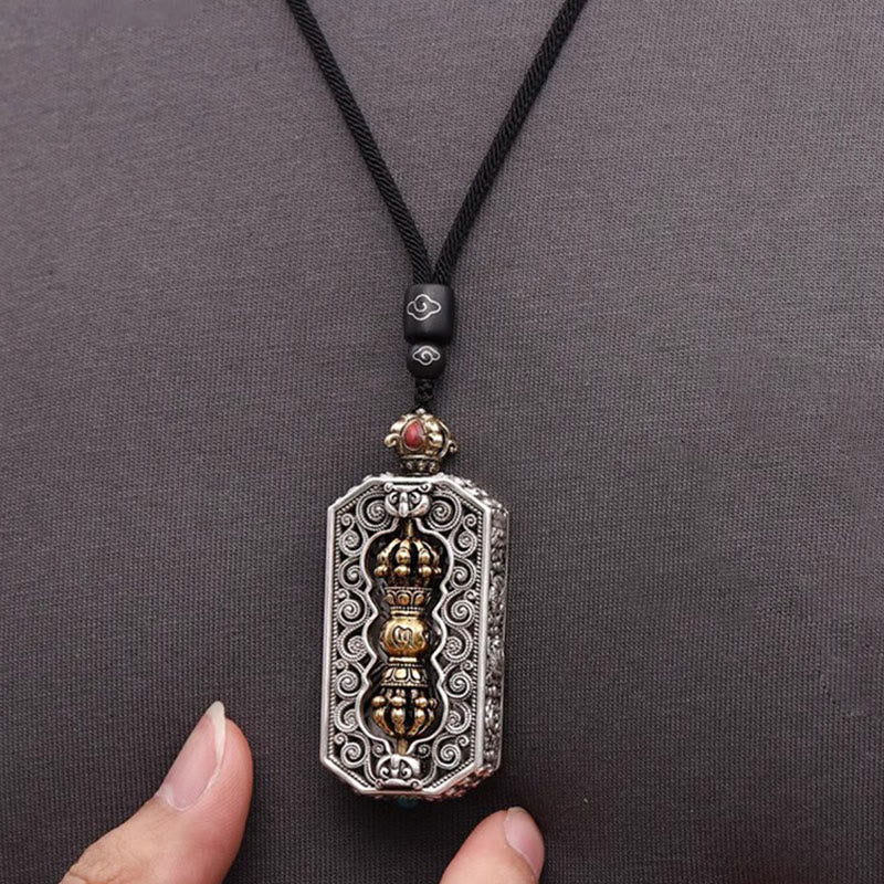 Collier Mantrique Om Mani Padme Hum avec Lotus & Dorje Vajra