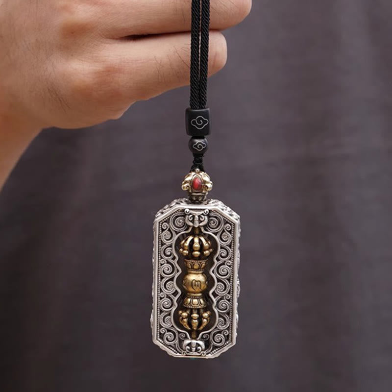 Collier Mantrique Om Mani Padme Hum avec Lotus & Dorje Vajra