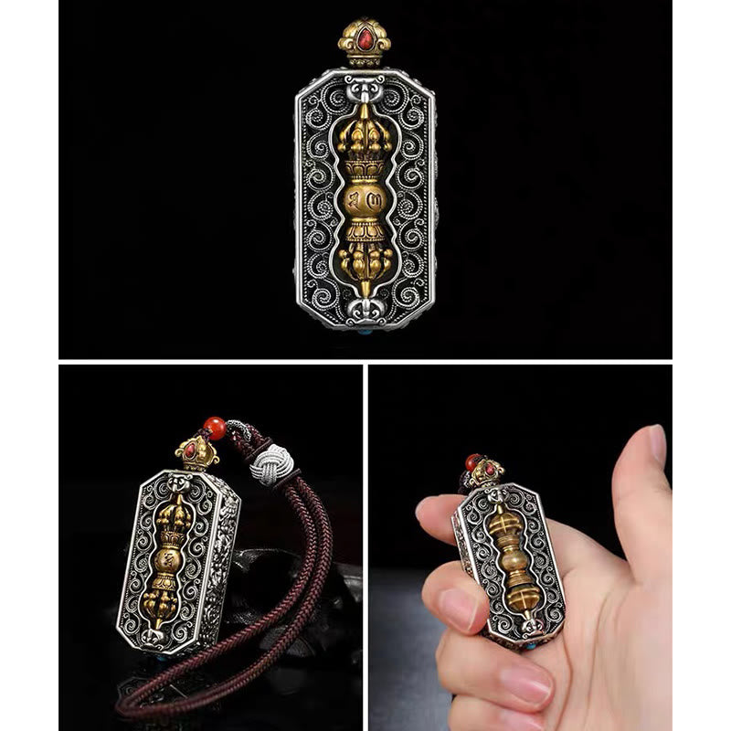 Collier Mantrique Om Mani Padme Hum avec Lotus & Dorje Vajra