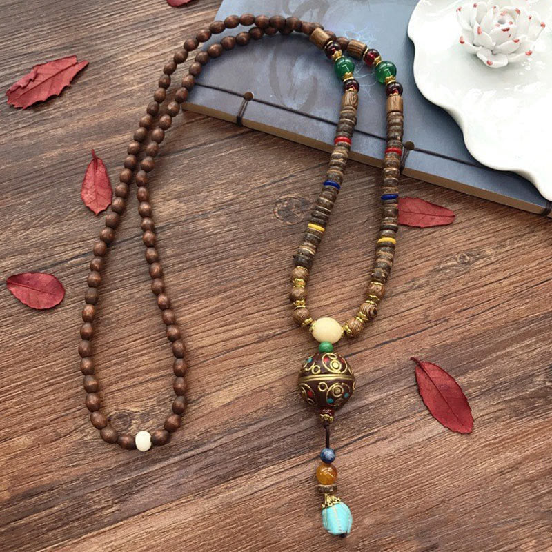 Collier Tibétain Om Mani Padme Hum en Bois de Schima & Noix de Coco