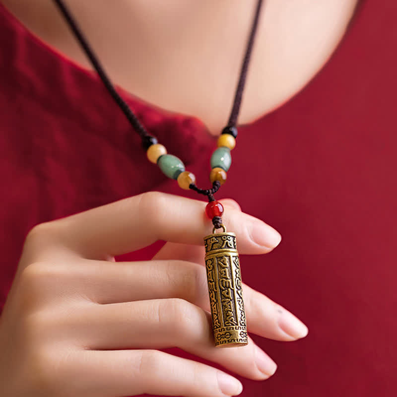 Collier Mantra Om Mani Padme Hum en Cuivre et Graines de Bodhi