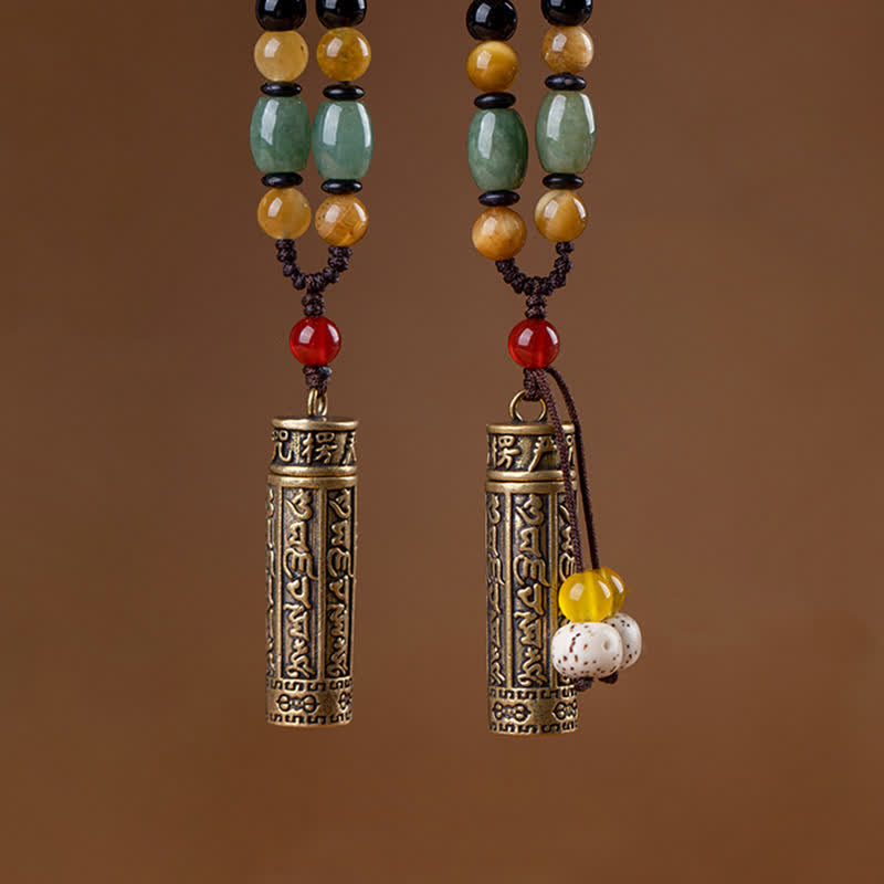 Collier Mantra Om Mani Padme Hum en Cuivre et Graines de Bodhi