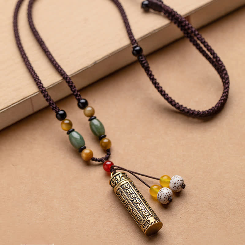 Collier Mantra Om Mani Padme Hum en Cuivre et Graines de Bodhi