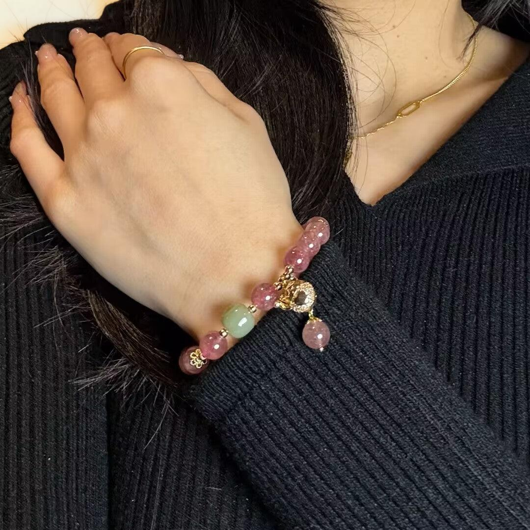 Bracelet Quartz Fraise – Maneki-neko, Argent Plaqué Or