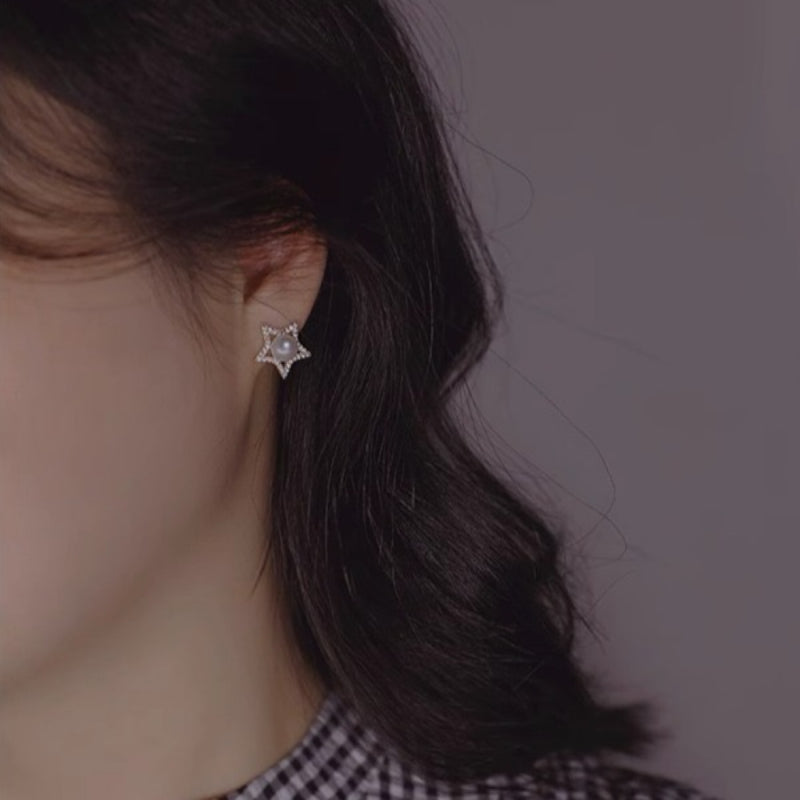 Boucles d'Oreilles Perle – Étoile Lunaire, Plaqué Or