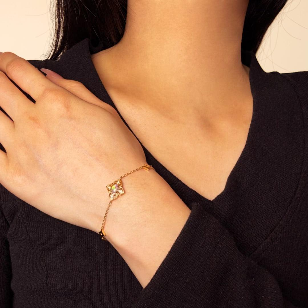 Bracelet Opale – Lumière Bohème, Argent Plaqué Or 10K