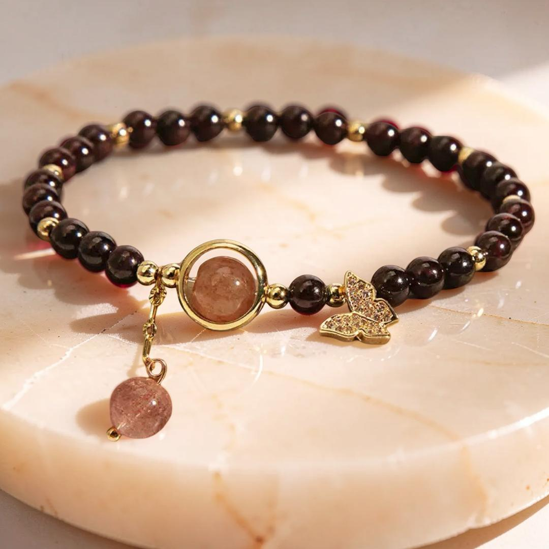Bracelet Grenat et Quartz Fraise – Grâce Papillon
