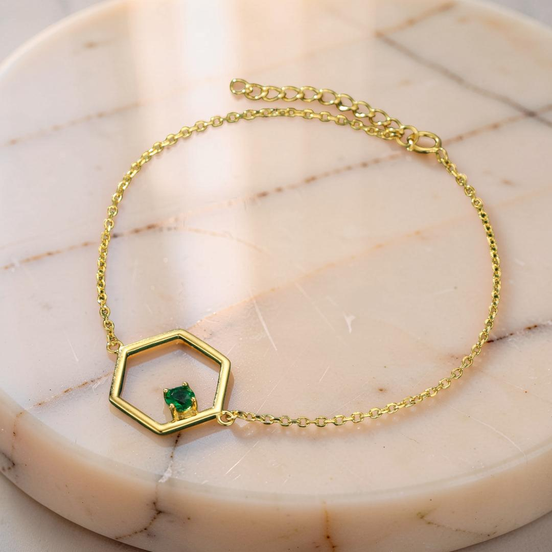 Bracelet Péridot – Étoile Radieuse, Argent Plaqué Or
