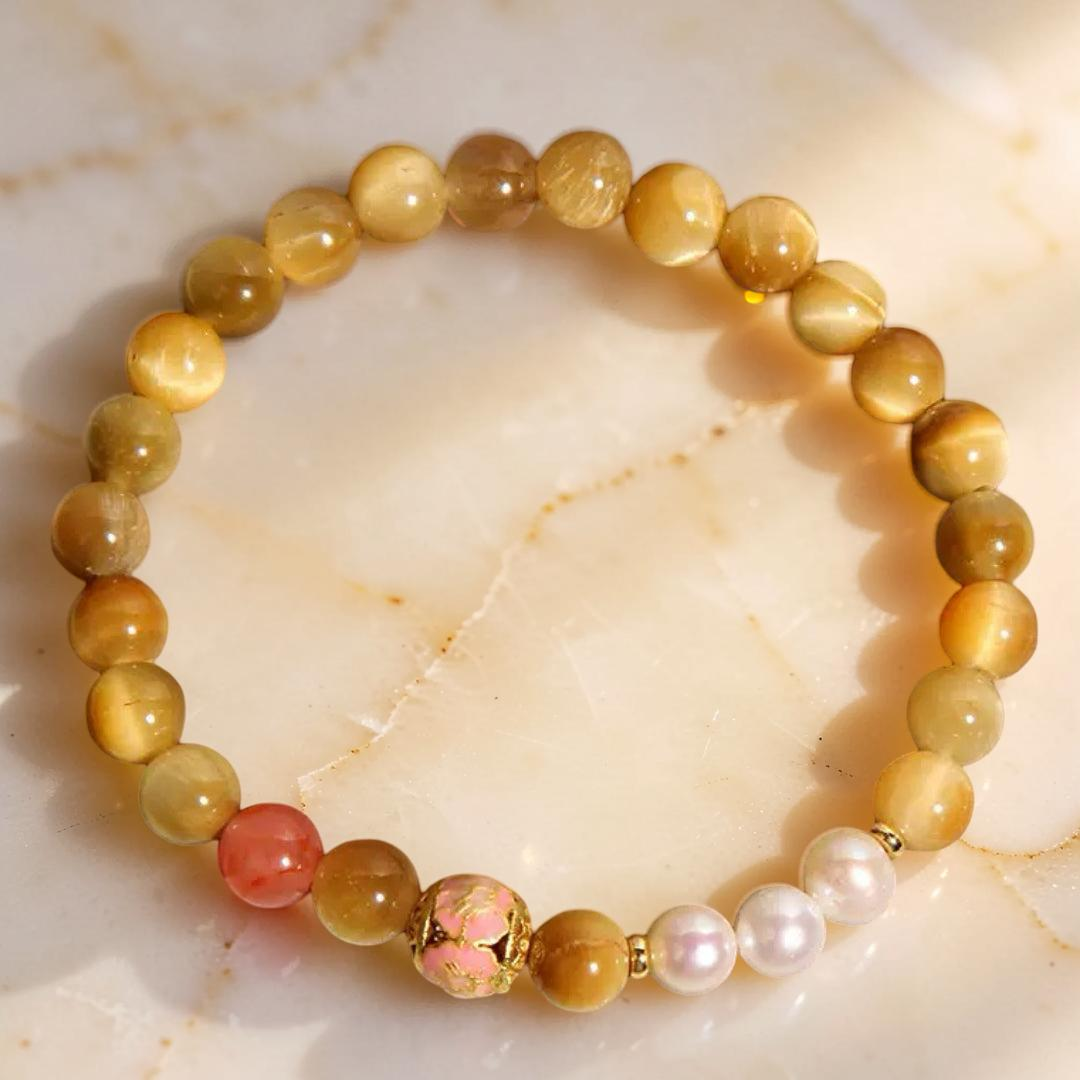 Bracelet Œil de Tigre et Perles – Éclat Impérial