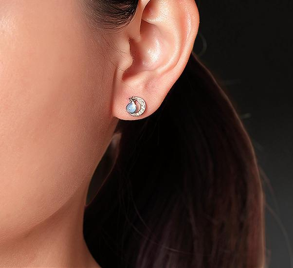 Boucles d'oreilles Aigue marine – Étoile Lunaire, Argent