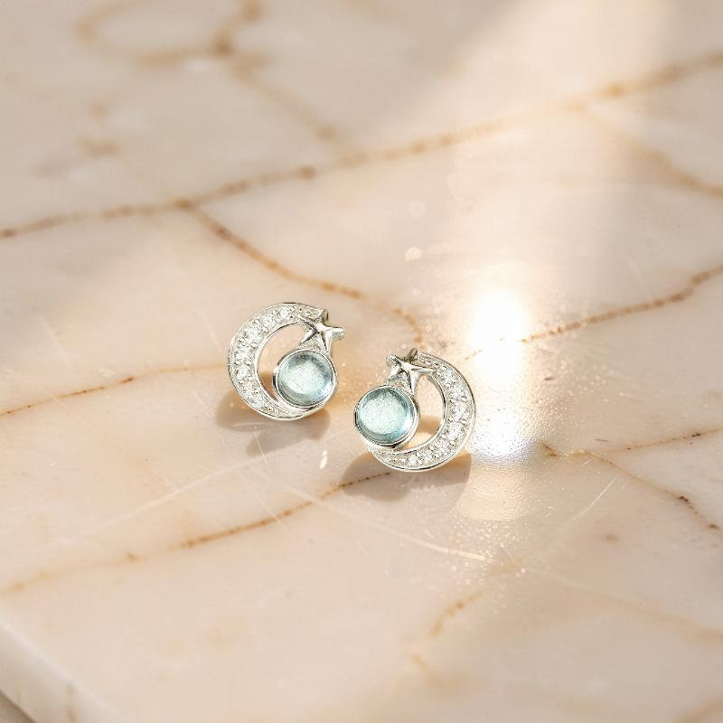 Boucles d'oreilles Aigue marine – Étoile Lunaire, Argent