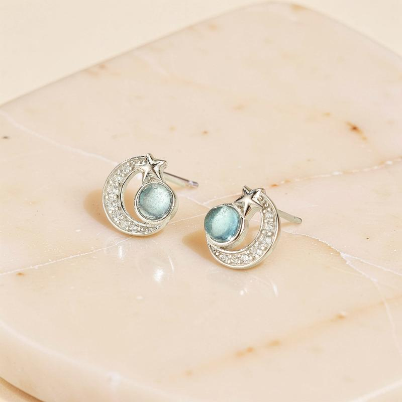 Boucles d'oreilles Aigue marine – Étoile Lunaire, Argent