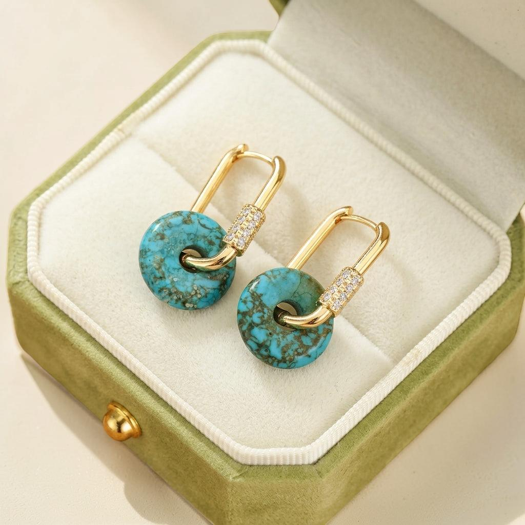 Boucles d'oreilles Turquoise – Élégance, Argent Plaqué Or