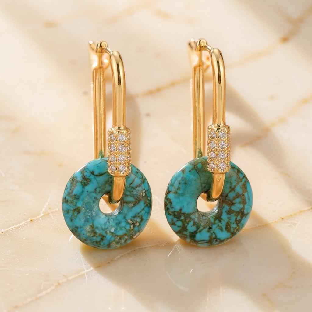 Boucles d'oreilles Turquoise – Élégance, Argent Plaqué Or