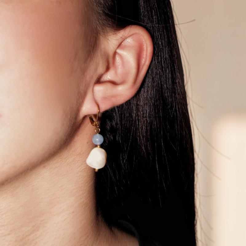 Boucles d'oreilles Aigue marine et Perle – Pure Lumière