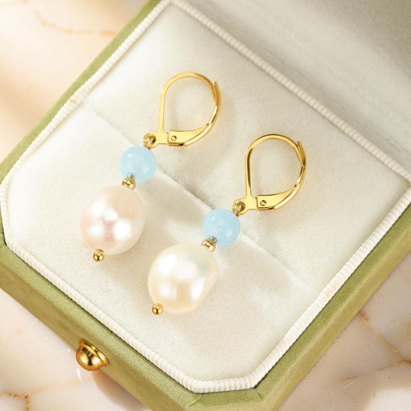 Boucles d'oreilles Aigue marine et Perle – Pure Lumière
