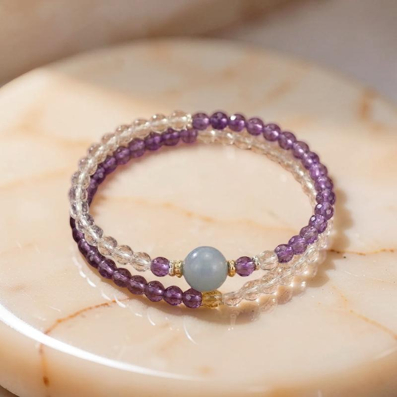 Bracelet Améthyste, Cristal de Roche et Aigue-marine – Harmonie Céleste