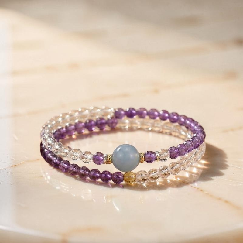 Bracelet Améthyste, Cristal de Roche et Aigue-marine – Harmonie Céleste