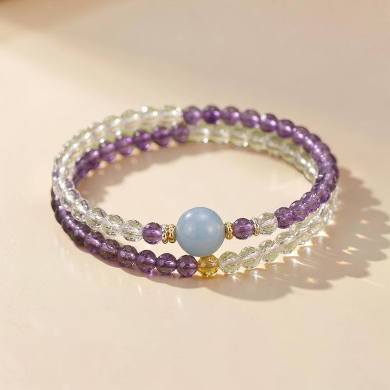 Bracelet Améthyste, Cristal de Roche et Aigue-marine – Harmonie Céleste