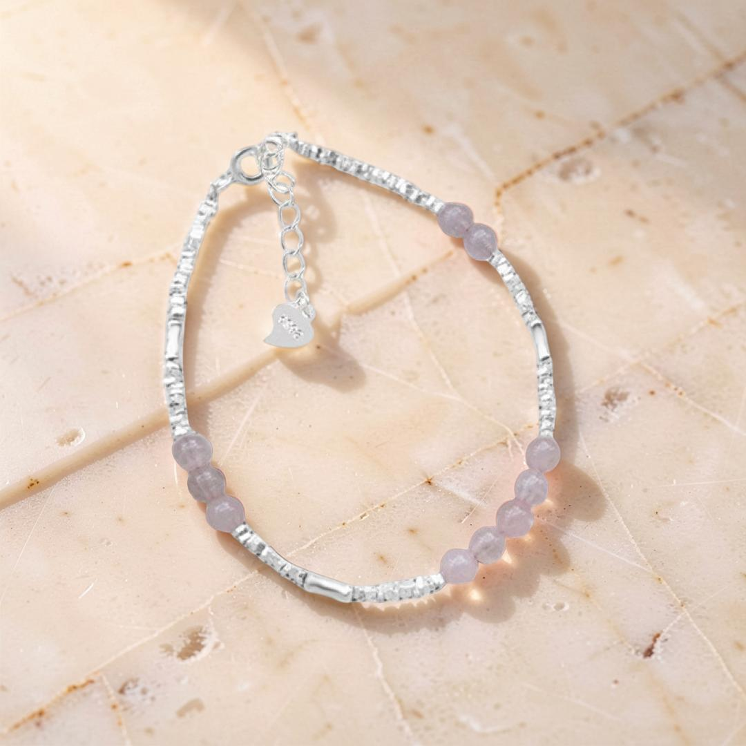 Bracelet Quartz Rose – Éclat Doux, Argent