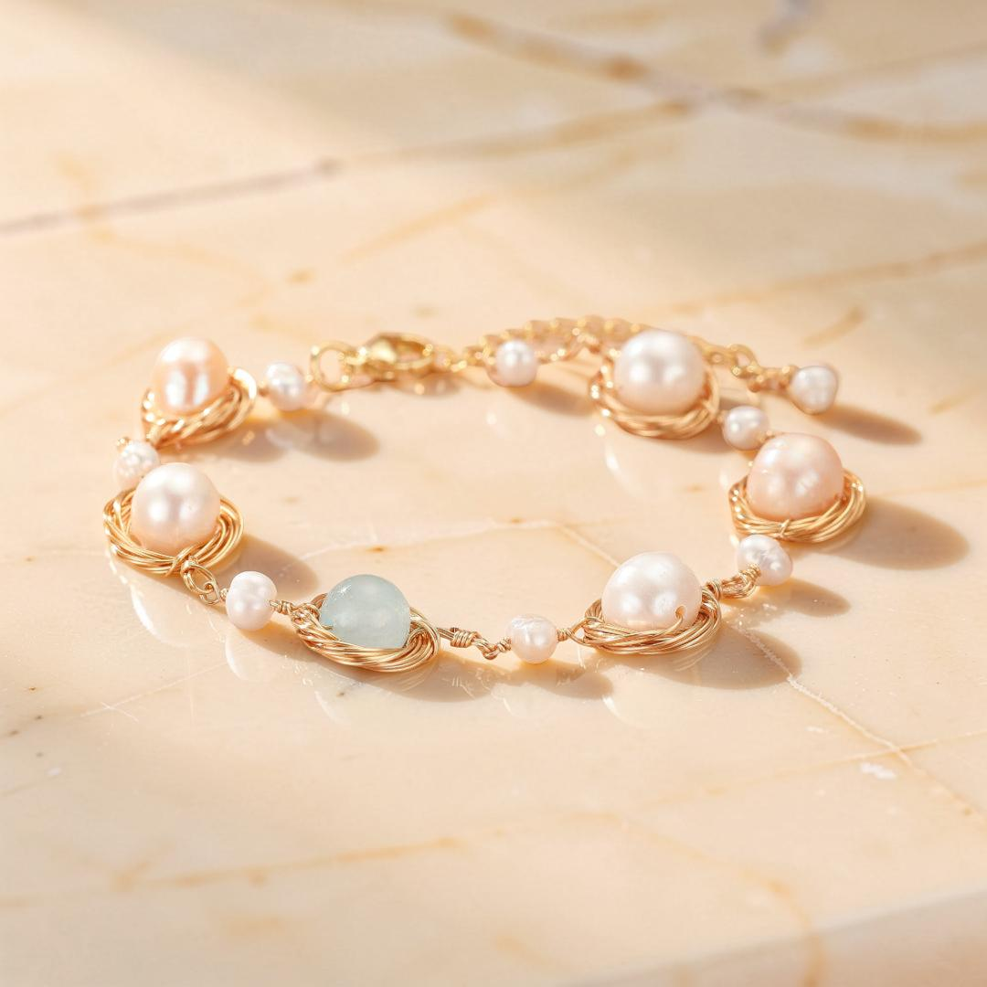 Bracelet Aigue-marine et Perle – Trésor Marin