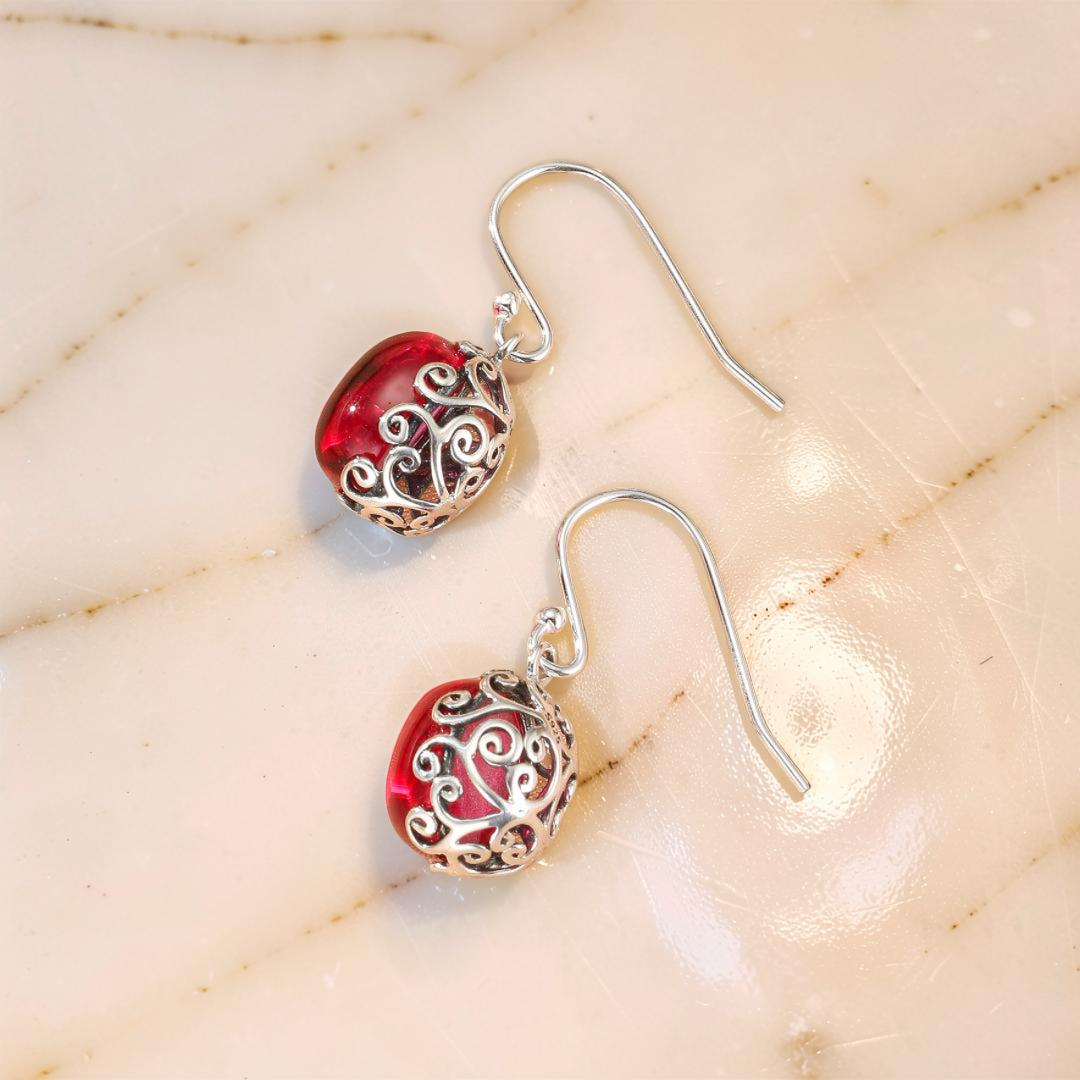Boucles d’Oreilles Cornaline – Reflets d’Orient, Argent