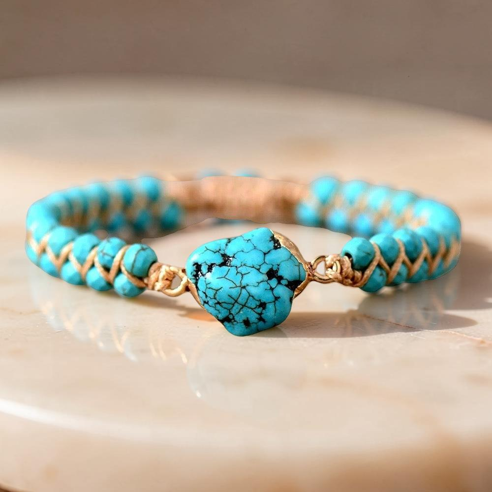 Bracelet Turquoise – Fil d'Amour, Argent Plaqué Or