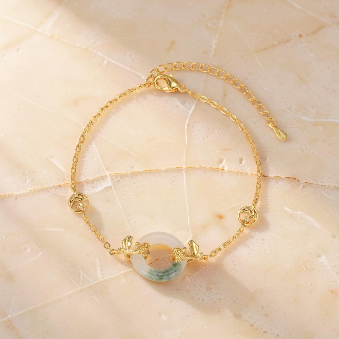 Bracelet Jade et Carpe Koï – Charme d'Abondance, Plaqué Or