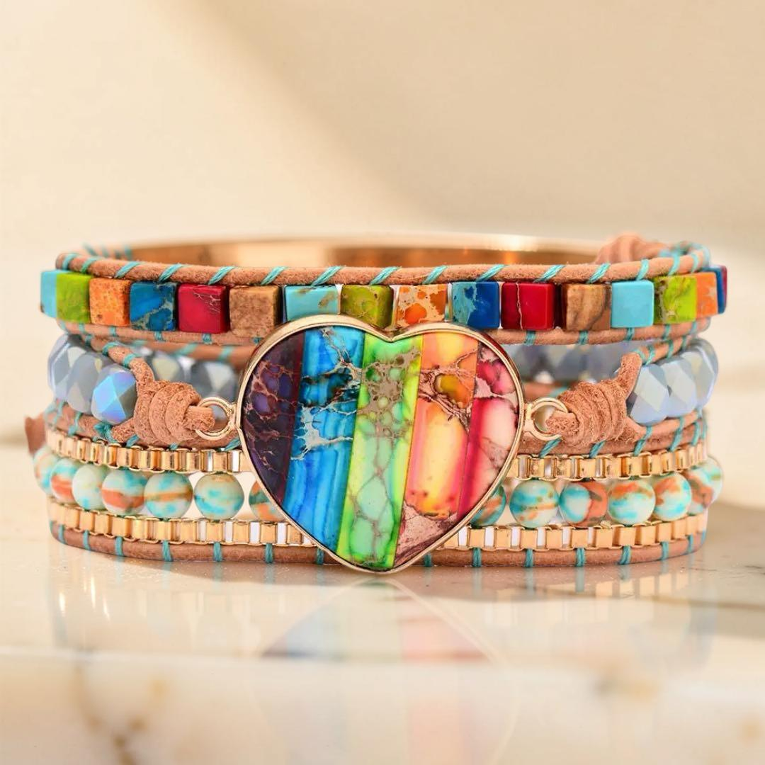 Bracelet Jaspe – Cœur Arc-en-Ciel