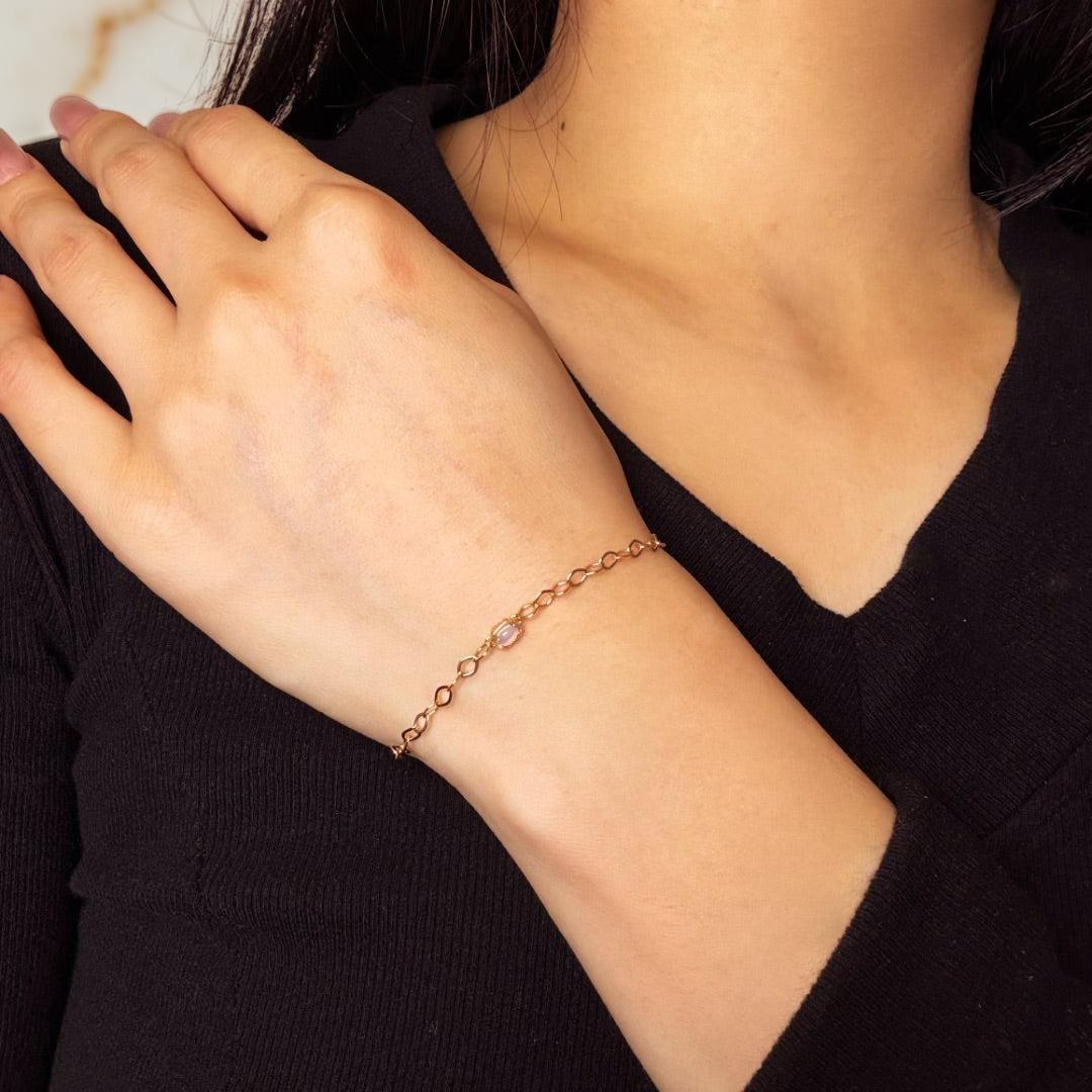 Bracelet Opale – Lien Précieux, Argent Plaqué Or