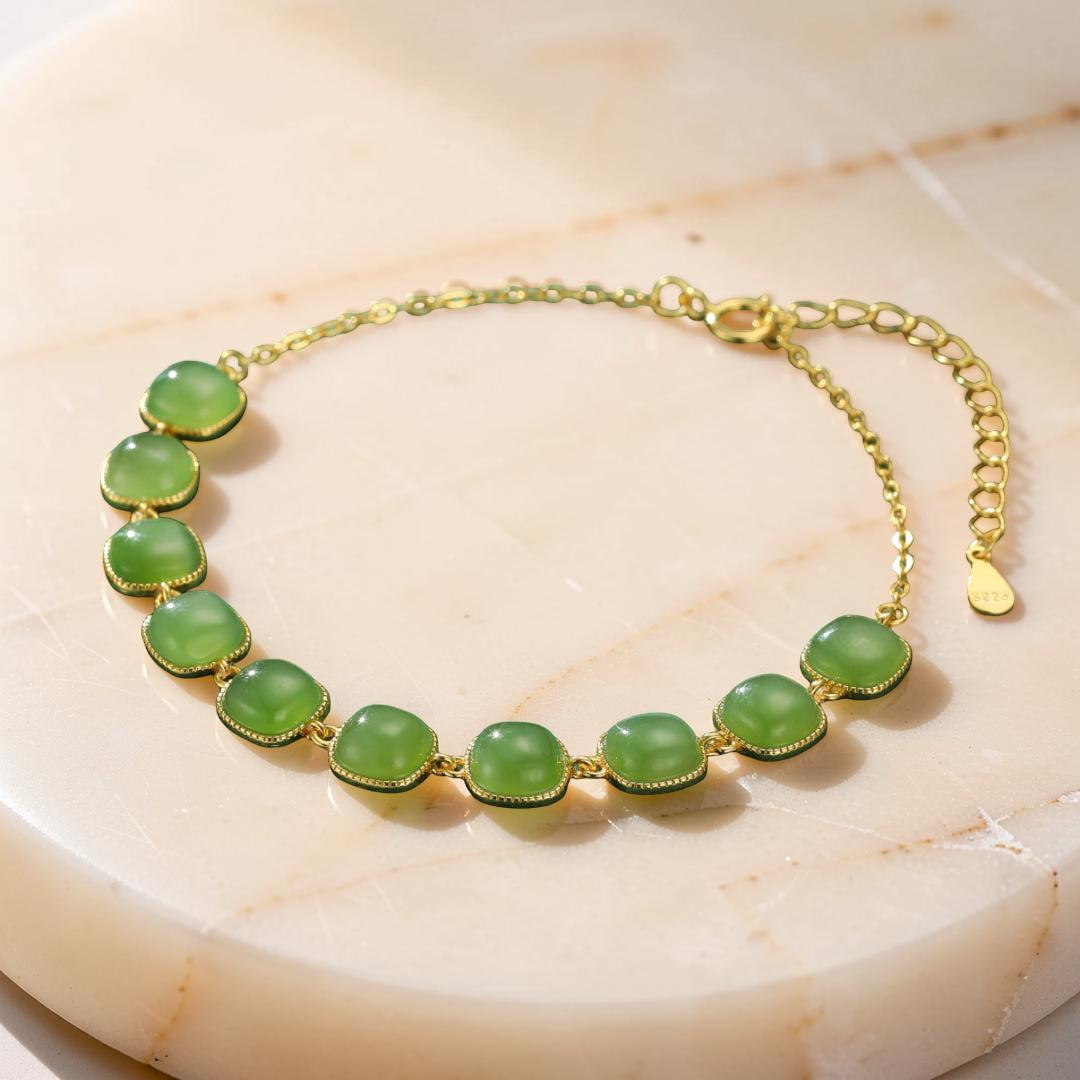 Bracelet Jade – Perle de Lumière, Argent Plaqué Or
