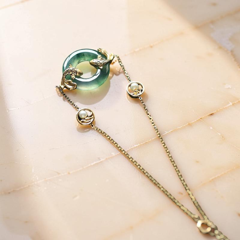 Bracelet Jade et Carpe Koï – Charme d'Abondance, Plaqué Or
