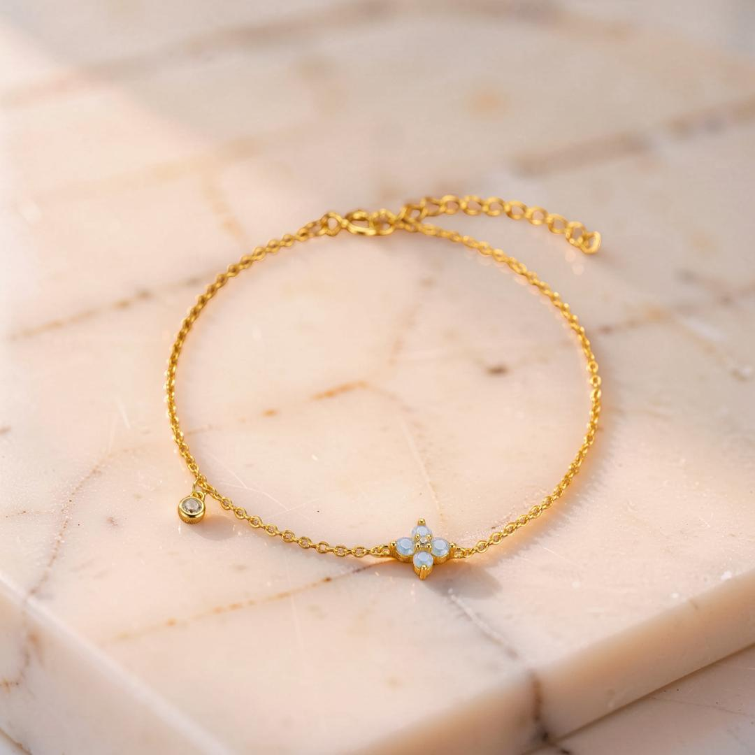 Bracelet Fleur Opale – Pétale Radieux, Argent Plaqué Or