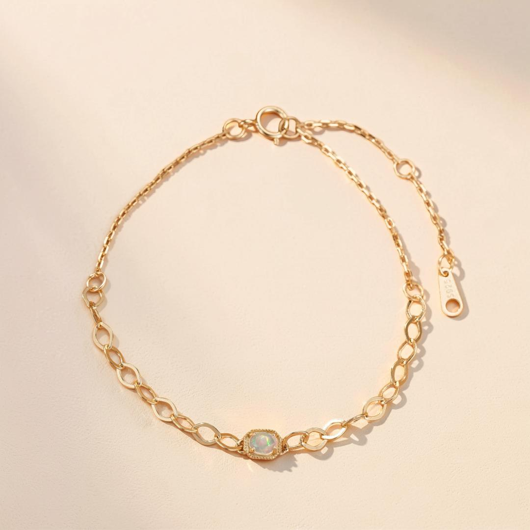 Bracelet Opale – Lien Précieux, Argent Plaqué Or