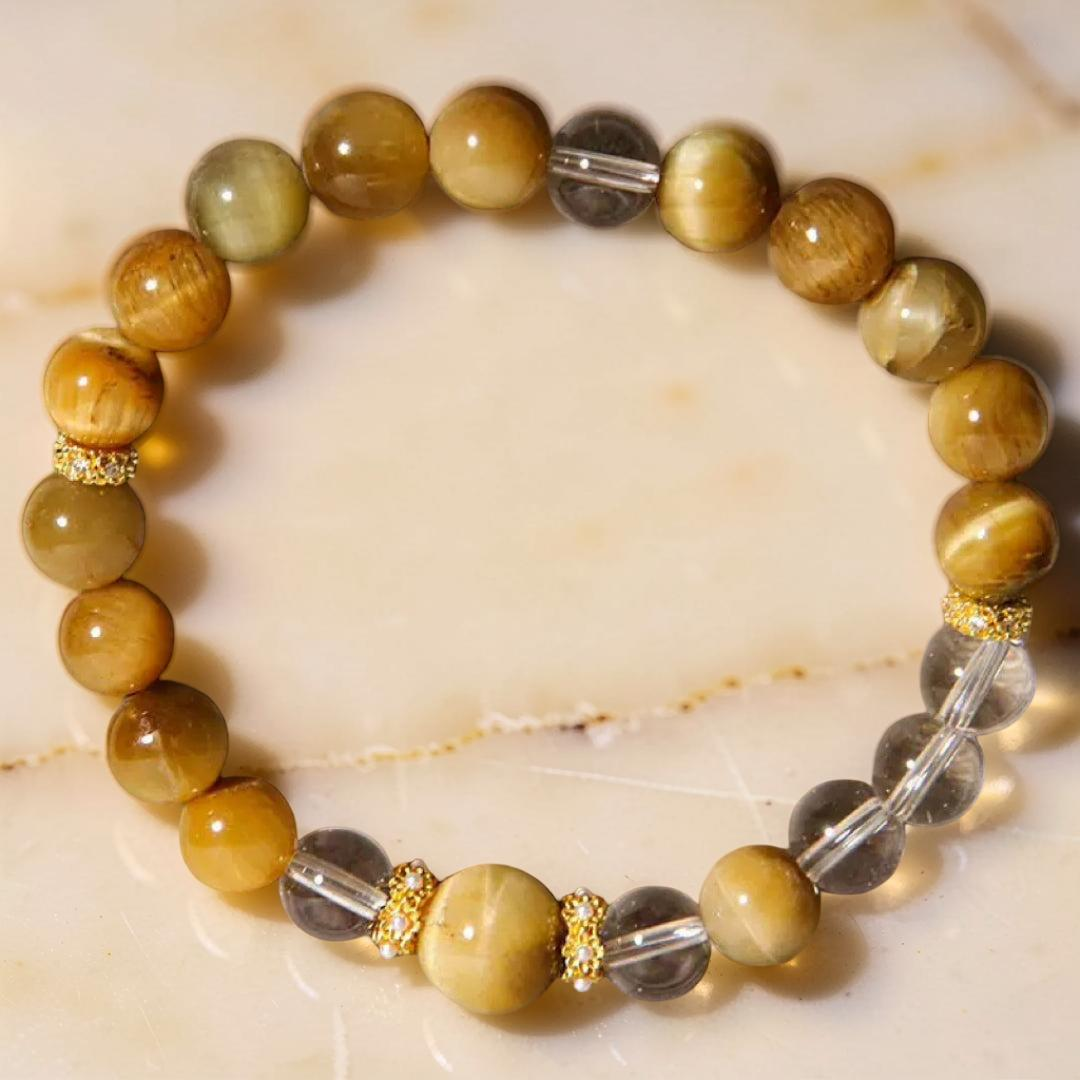 Bracelet Œil de Tigre et Cristal de Roche – Force Féminine