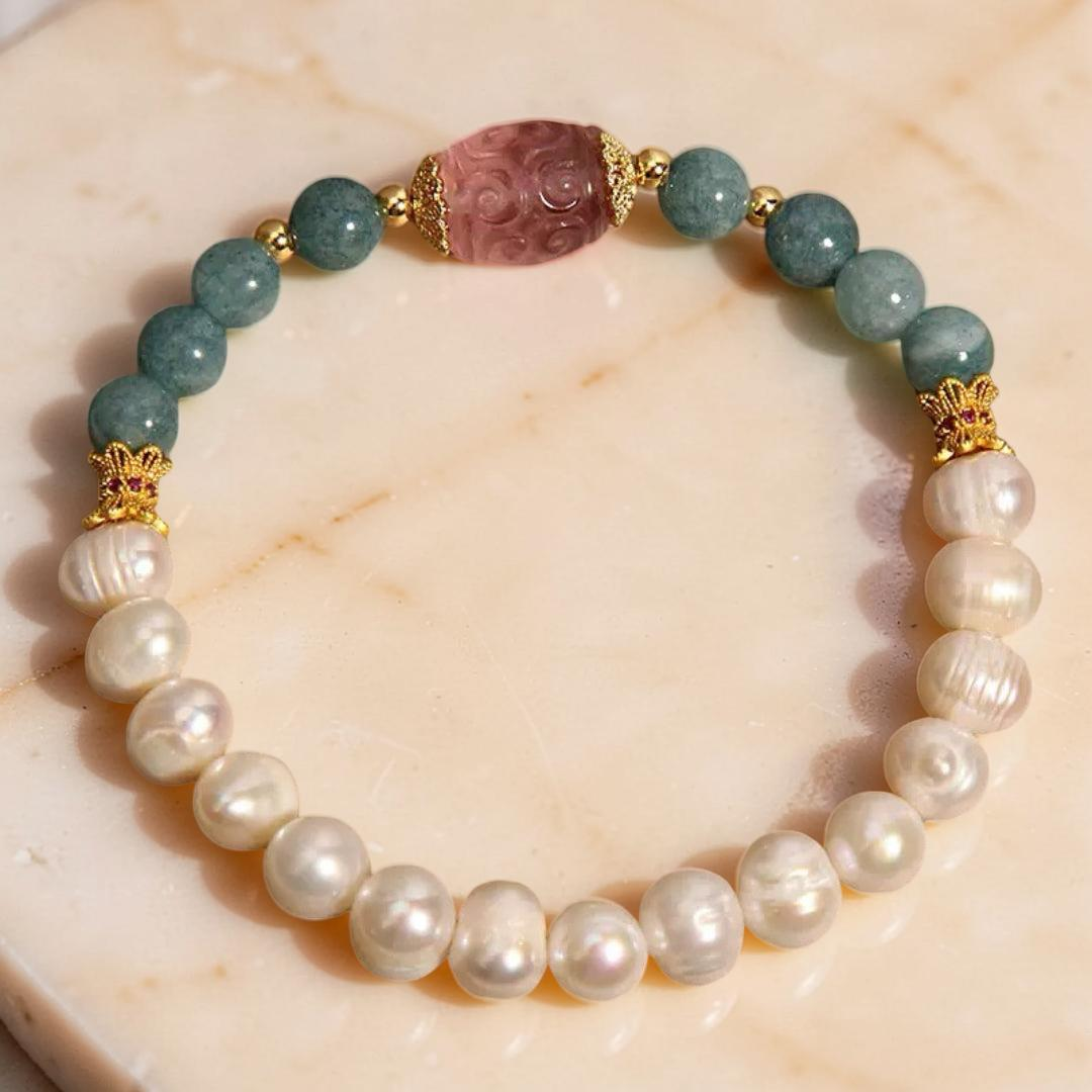 Bracelet Jade, Perle et Fluorite – Sérénité Céleste
